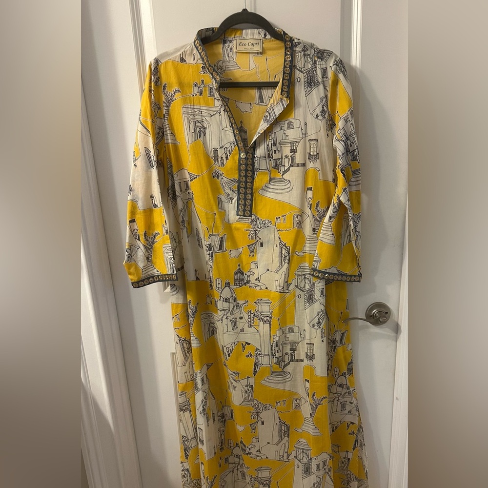 Artistic Yellow and Cream Maxi Dress